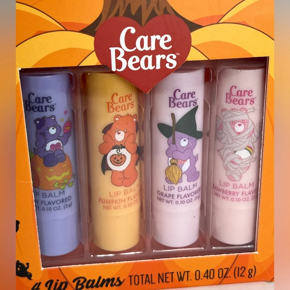Care Bears Halloween Lip Balm Set of 4 Flavored Lip Balms Taste Beauty Pumpkin